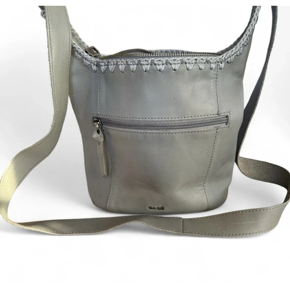 The Sak Grey Leather Hobo Purse, Medium Size With Shoulder Strap